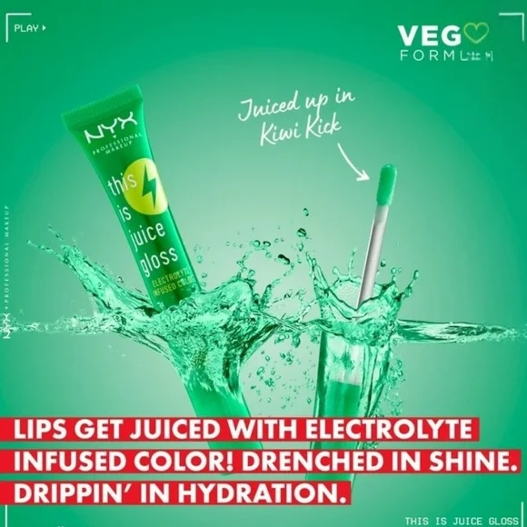 NYX This Is Juice Lip Gloss Electrolyte Infused Kiwi Kick Full Size 0.33oz NWT - Picture 4 of 6